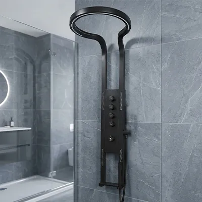 Colonne de douche hydromassante Noire mat avec eclairage LED sur le corps Ref 5967 (ZLTL)