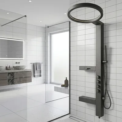 COLONNE DE DOUCHE HYDROMASSANTE NOIRE MAT AVEC ECLAIRAGE LED SUR LE CORPS ET MITIGEUR EN LAITON 1500x520 REF: 6000-3 (ZLTL)