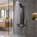 COLONNE DE DOUCHE HYDROMASSANTE COULEUR NOIRE AVEC ECLAIRAGE LED SUR LE CORPS ET MITIGEUR EN LAITON 1400x220 REF: 5603 (ZLTL)