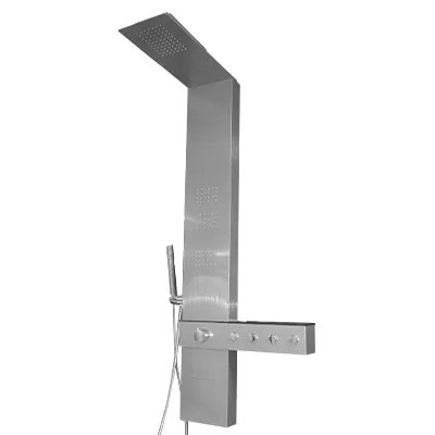 COLONNE DE DOUCHE HYDROMASSANTE Color:Brushed AVEC ECLAIRAGE LED SUR LE CORPS ET MITIGEUR EN LAITON 1400x220 REF: 5817 (ZLTL)