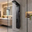 COLONNE DE DOUCHE HYDROMASSANTE Color:Black AVEC ECLAIRAGE LED SUR LE CORPS ET MITIGEUR EN LAITON 1400x220 REF: 5657-B (ZLTL)