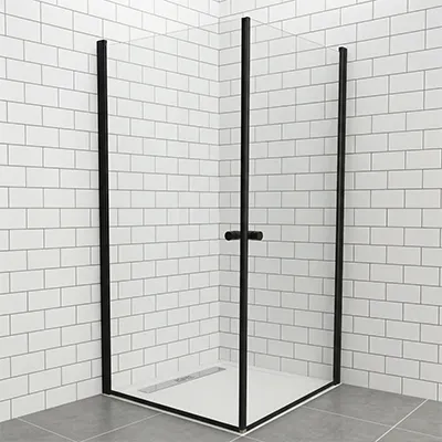 CABINE DE DOUCHE CARREE CADRE EN ALLIAGE D'ALUMINIUM NOIR DOUBLE PIVOT L.90 x W.90 x H.185 cm 1010101095