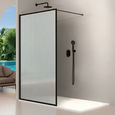 Paroi de douche cadre en alliage d'aluminium Noir, Vitre martelé (ou crépi) w.100 x h.200 cm, m02 1010101091