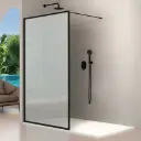 Paroi de douche cadre en alliage d'aluminium Noir, Vitre martelé (ou crépi) w.100 x h.200 cm, m02 1010101091