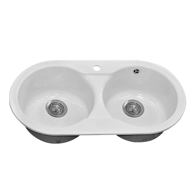 [ADE053] EVIER DOUBLE BAC STKZ R2C  BLANC ARTICO  C /POLY 11094007