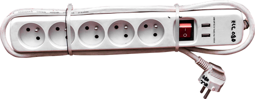 [ELC080] PRISE MULTIPLES IP20 , 1,5m 5sockets cover +2USB 2100104102