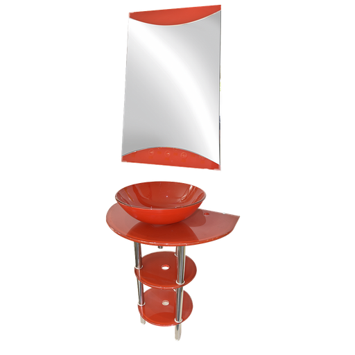 [SNL191] Lavabo en verre + miroir JH-058 70x45x1.5cm rouge
