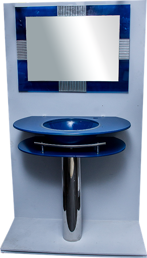 [SNL193] Lavabo en verre + miroir JH-111 80x53x1.5cm bleu