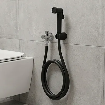 [RBT723] Douchette d'hygiene (WC) somnium (noir-noir) - avec support noir et flexible PVC noir 1/2" 125cm - 21 0251 (IZP)