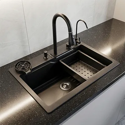 [ADC901] EVIER QUARTZ SIMPLE  30x20  GALAXY BLACK  17.90KG AVEC BOND ET FLEXIBLE