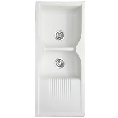 [ADC915] EVIER QUARTZ  DOUBLE  45x19.5  MILKY WHITE  22.10KG AVEC BOND ET FLEXIBLE